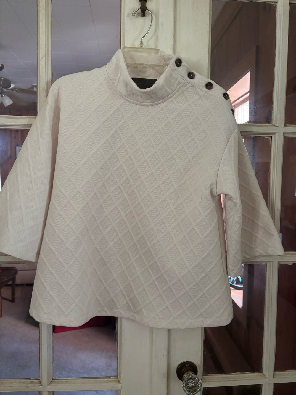 Sunday in Brooklyn Cream Quilted Mock Neck Sweater with Shoulder Buttons